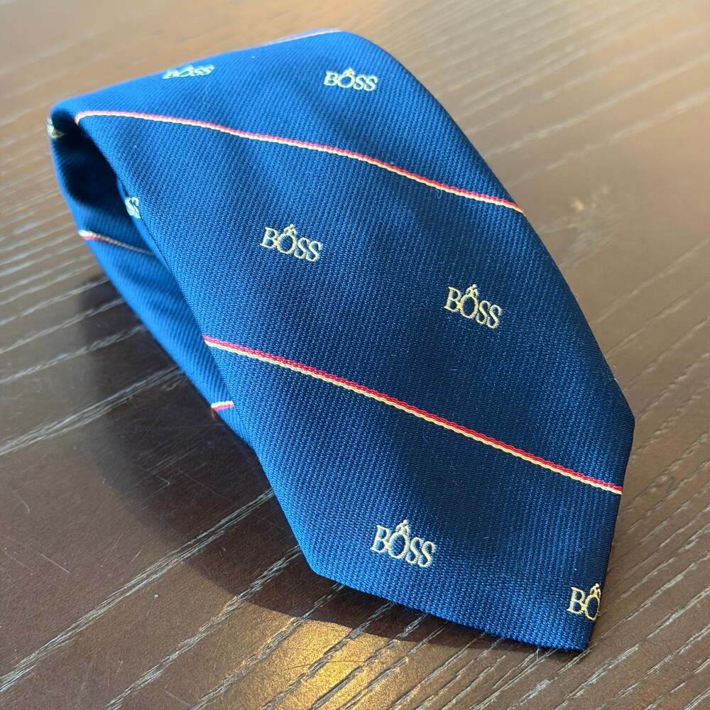 Vintage Reis of New Haven Mens Necktie Silk Navy Red Gold Stripe Boss 80s 90s